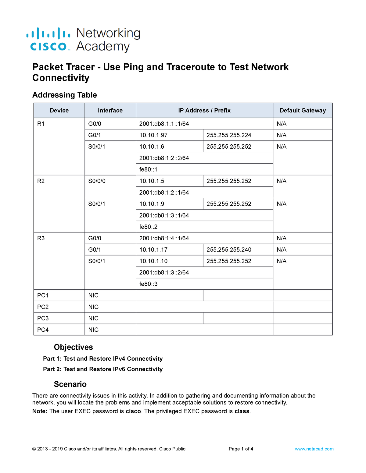 13.2.7 Packet Tracer - Use Ping And Traceroute To Test Network ...