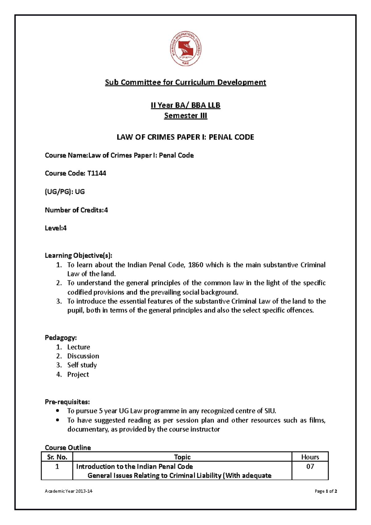 T1144-Law of Crimes Paper I Penal Code - Sub Committee for Curriculum ...