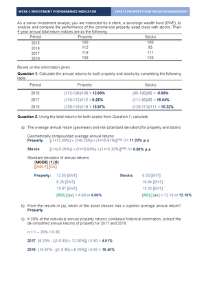 [Solved] How to calculate equations in Property portfolio management ...