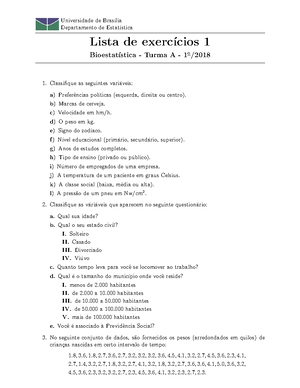 Gabarito - Lista 1 - Universidade De Bras´ılia Departamento De Estat ...