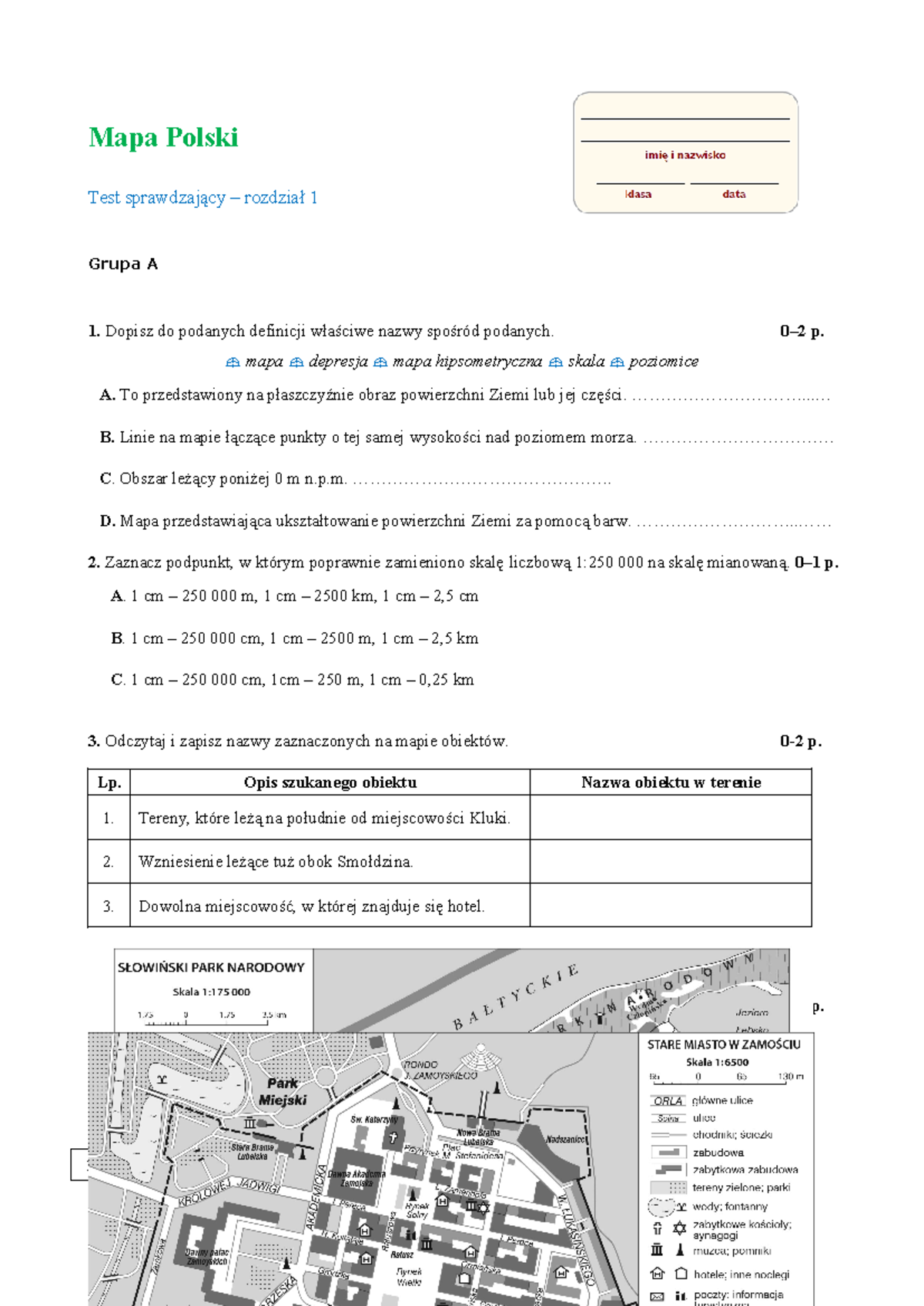 Geografia 1 Gimnazjum Sprawdzian Dzial 1 www.studocu.com