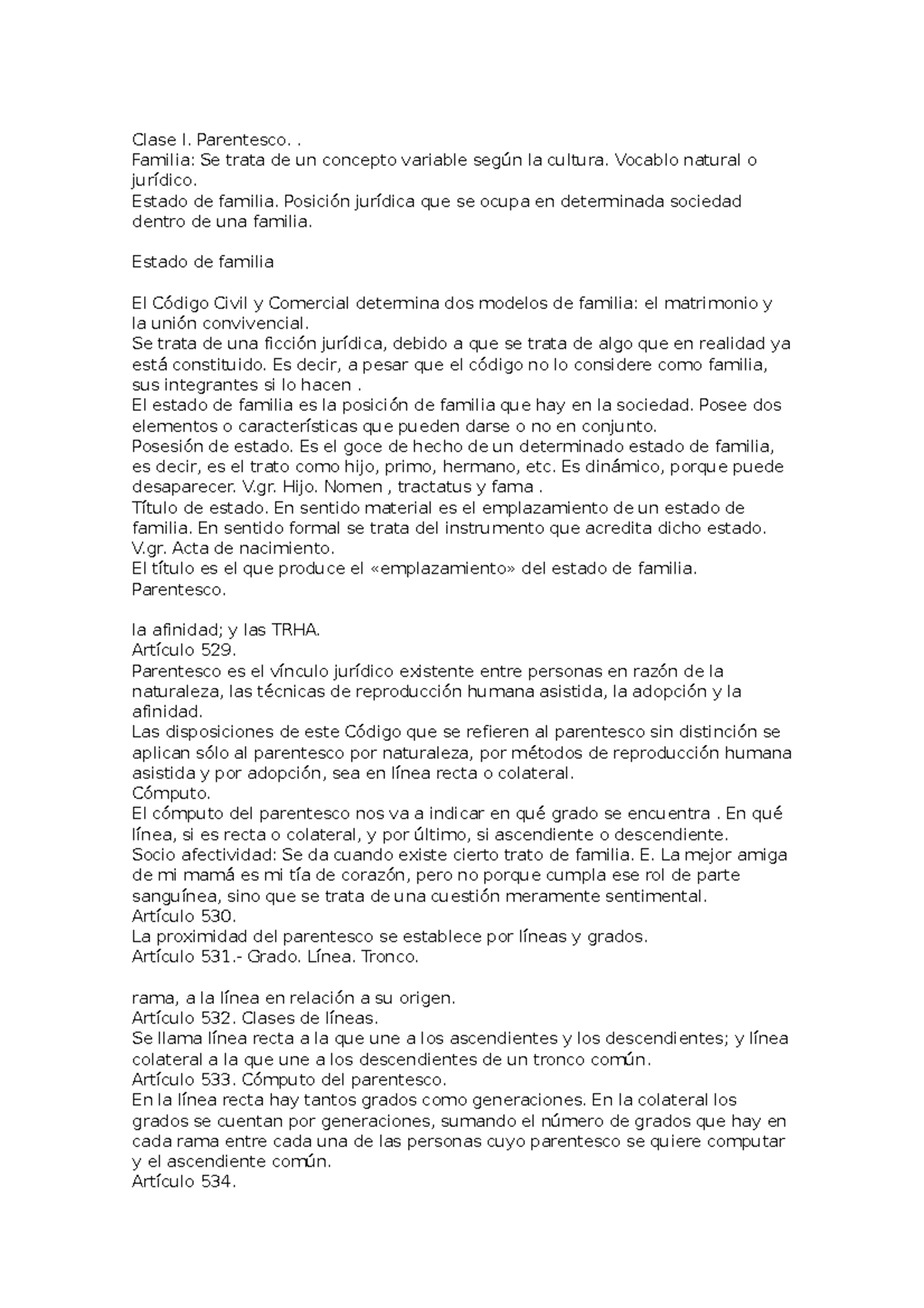 Ultra resumen - Clase I. Parentesco.. Familia: Se trata de un concepto ...