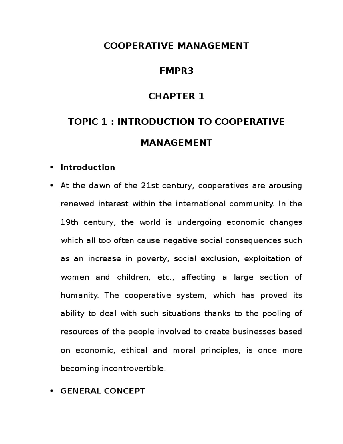 Cooperative Management Chapter 1 Topic 1 2 3 4cooperative