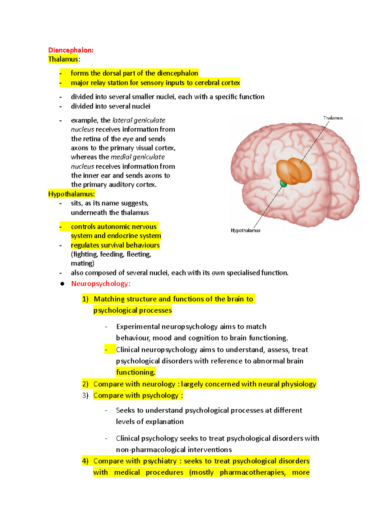 Lec 5 - Lecture notes 5 - Diencephalon: Thalamus: - forms the dorsal ...