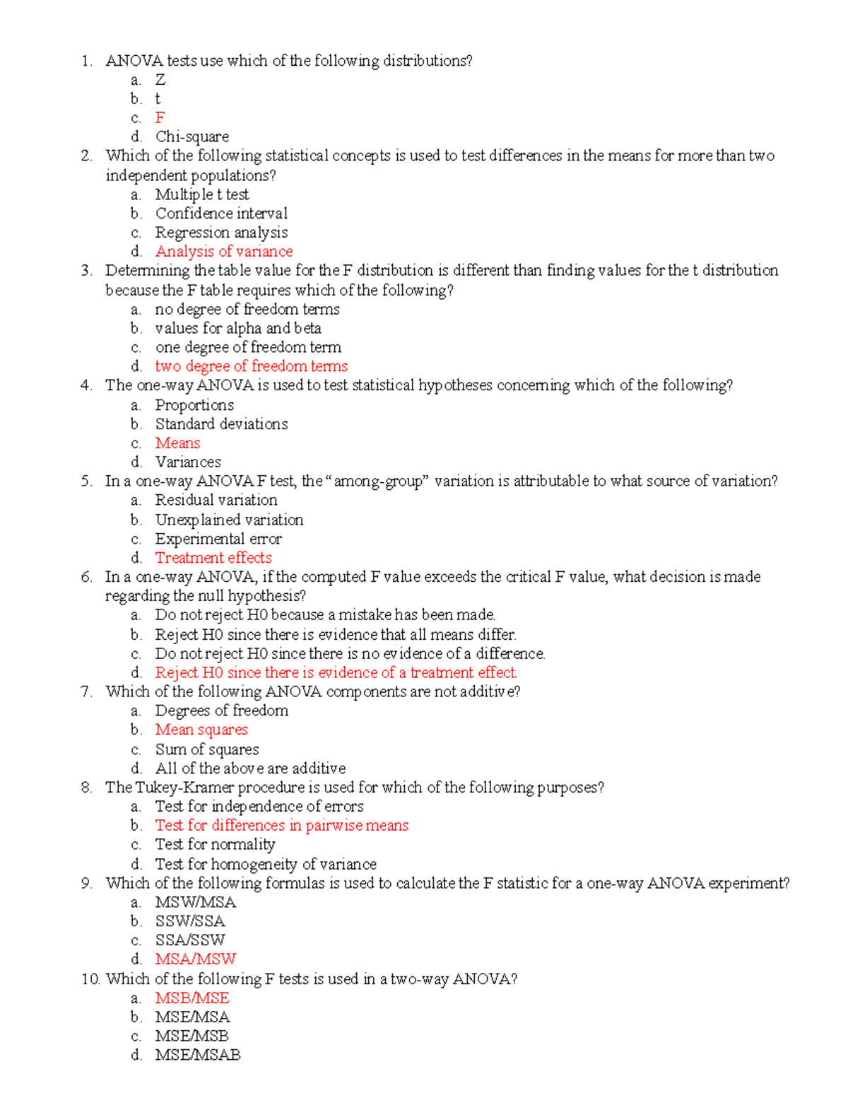 MCQ chapter 11 hay ANOVA tests use which of the following