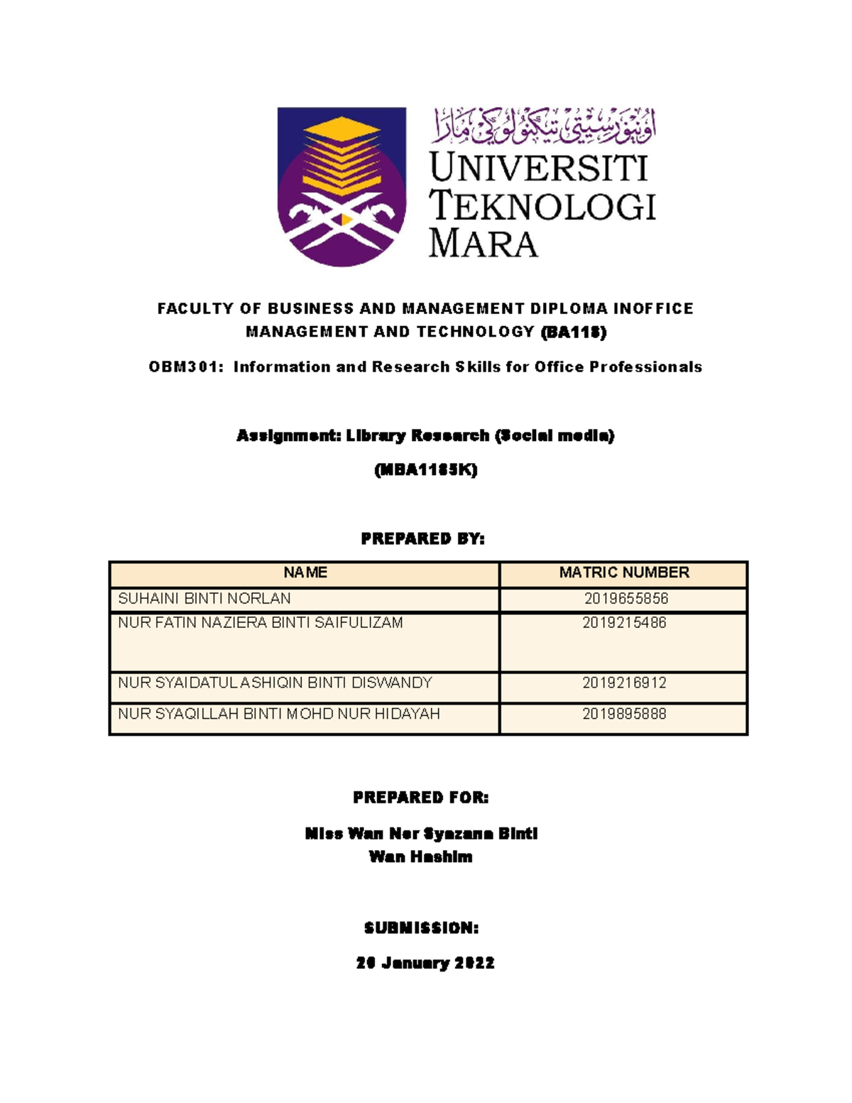 Libary Research - This task was completed with the help of all group ...