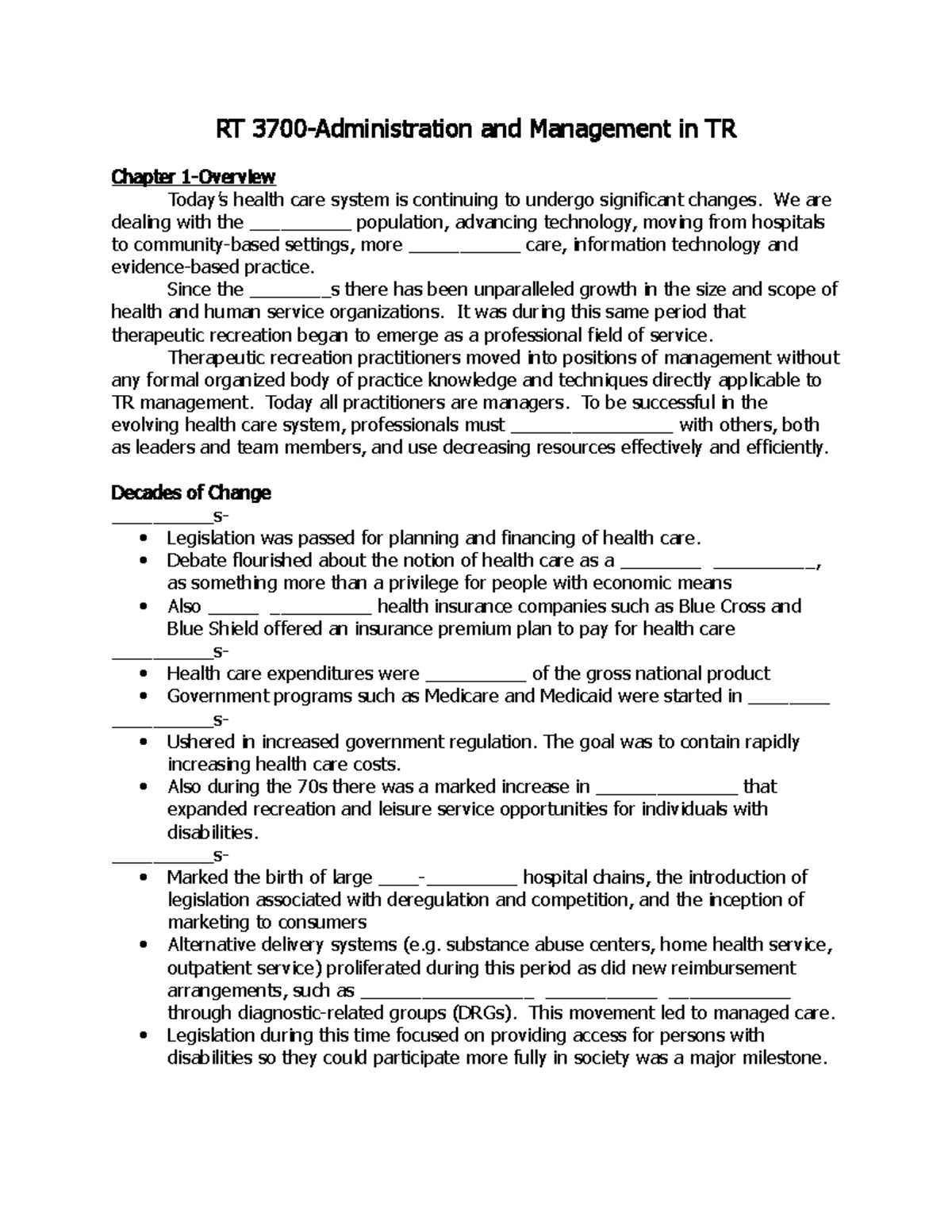 RT 3700 Chapter 1 notes, students RT 3700 Administration and