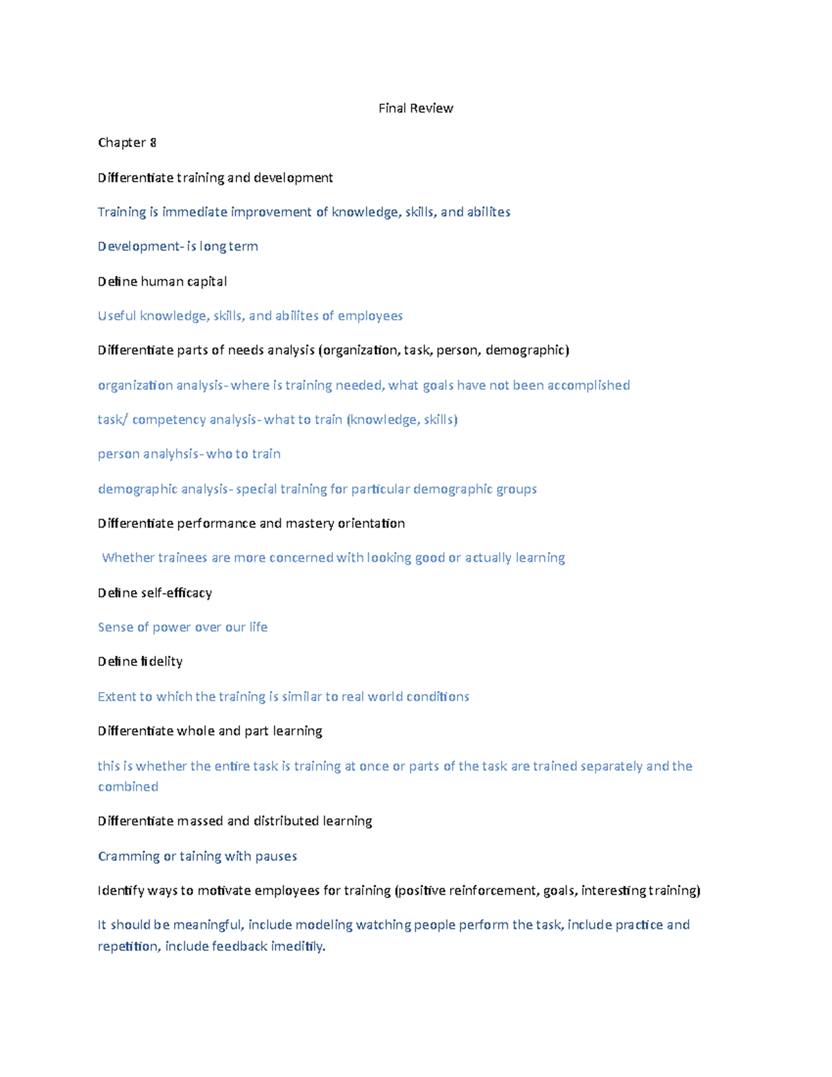 Study guide for io final - Final Review Chapter 8 Difereniate training ...