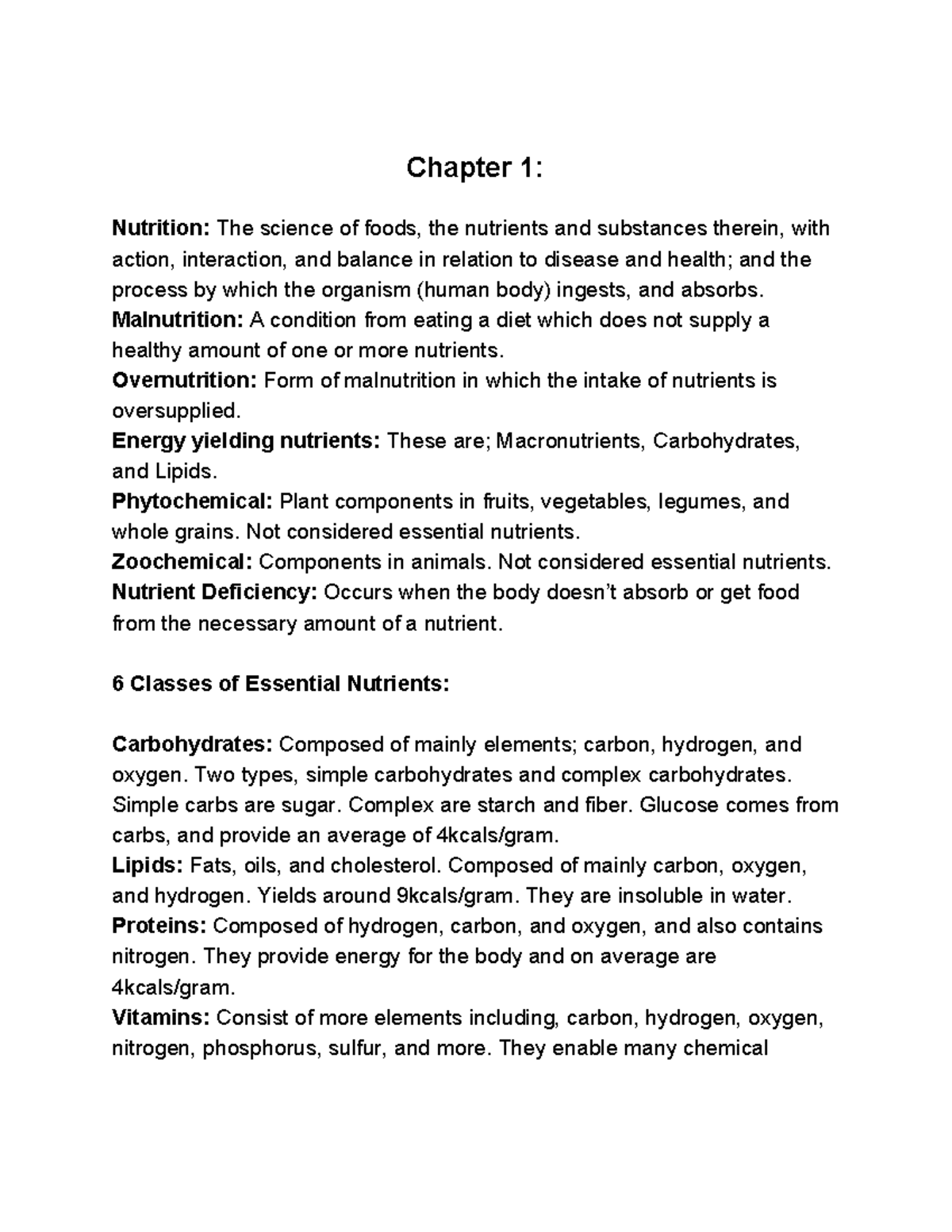 Nutrition Chapter 1-4 Study Guide - Chapter 1: Nutrition: The Science ...