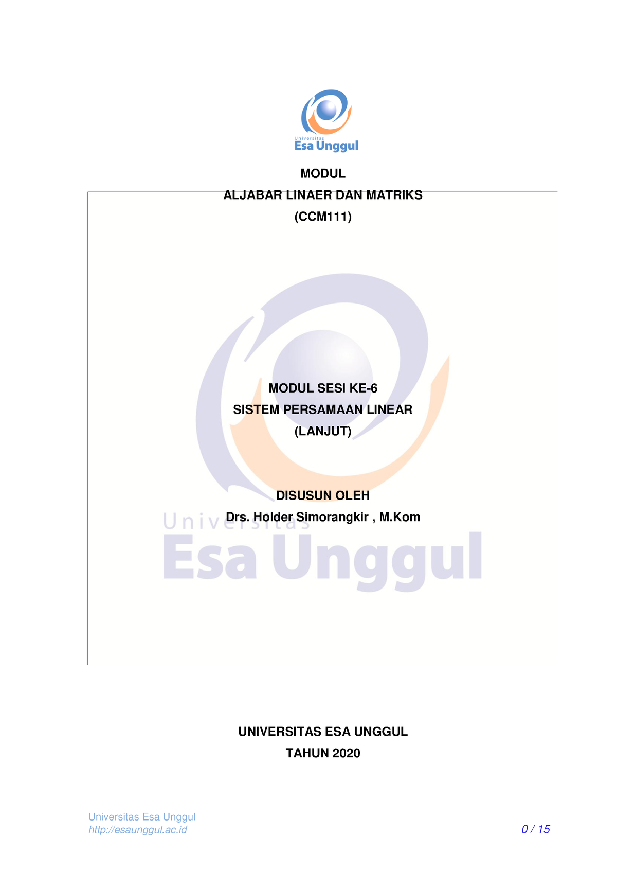 Pert 6-new-Alin - Aljabar - Universitas Esa Unggul MODUL ALJABAR LINAER ...