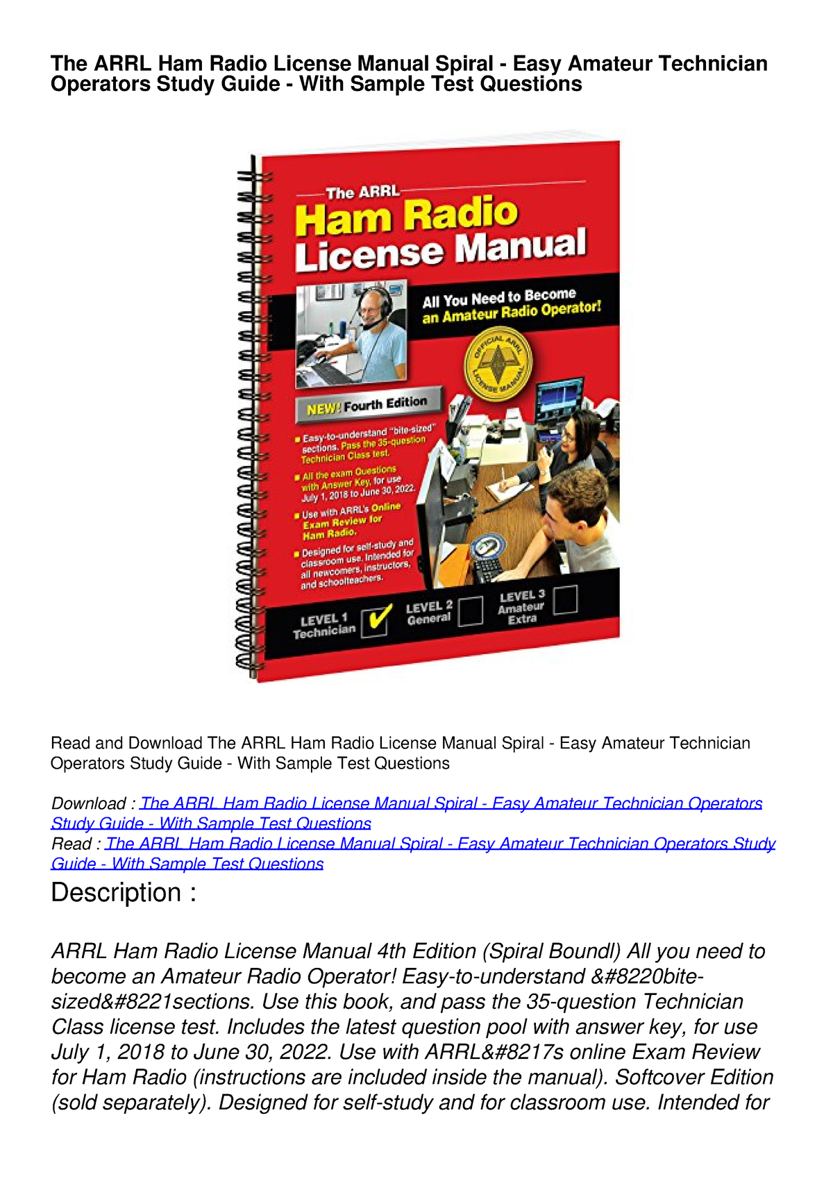 PDF Book The ARRL Ham Radio License Manual Spiral - Easy Amateur ...