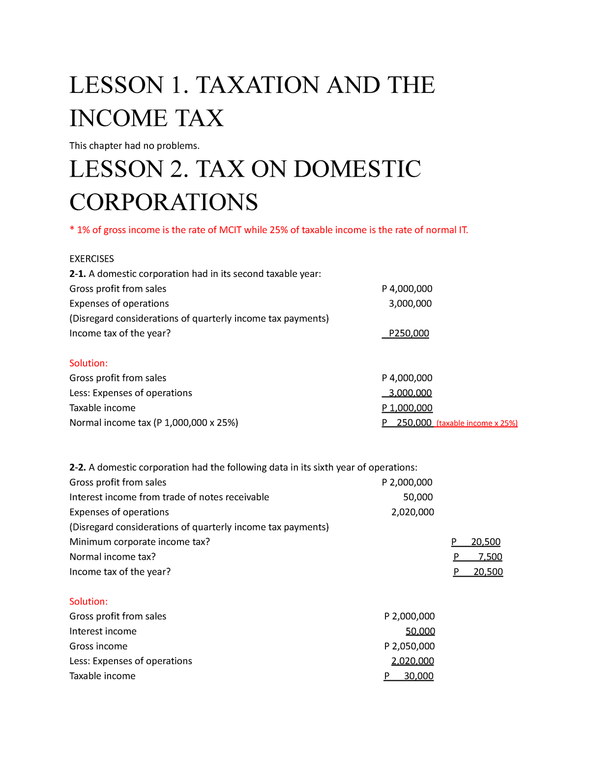 Income Tax - LESSON 1. TAXATION AND THE INCOME TAX This Chapter Had No ...