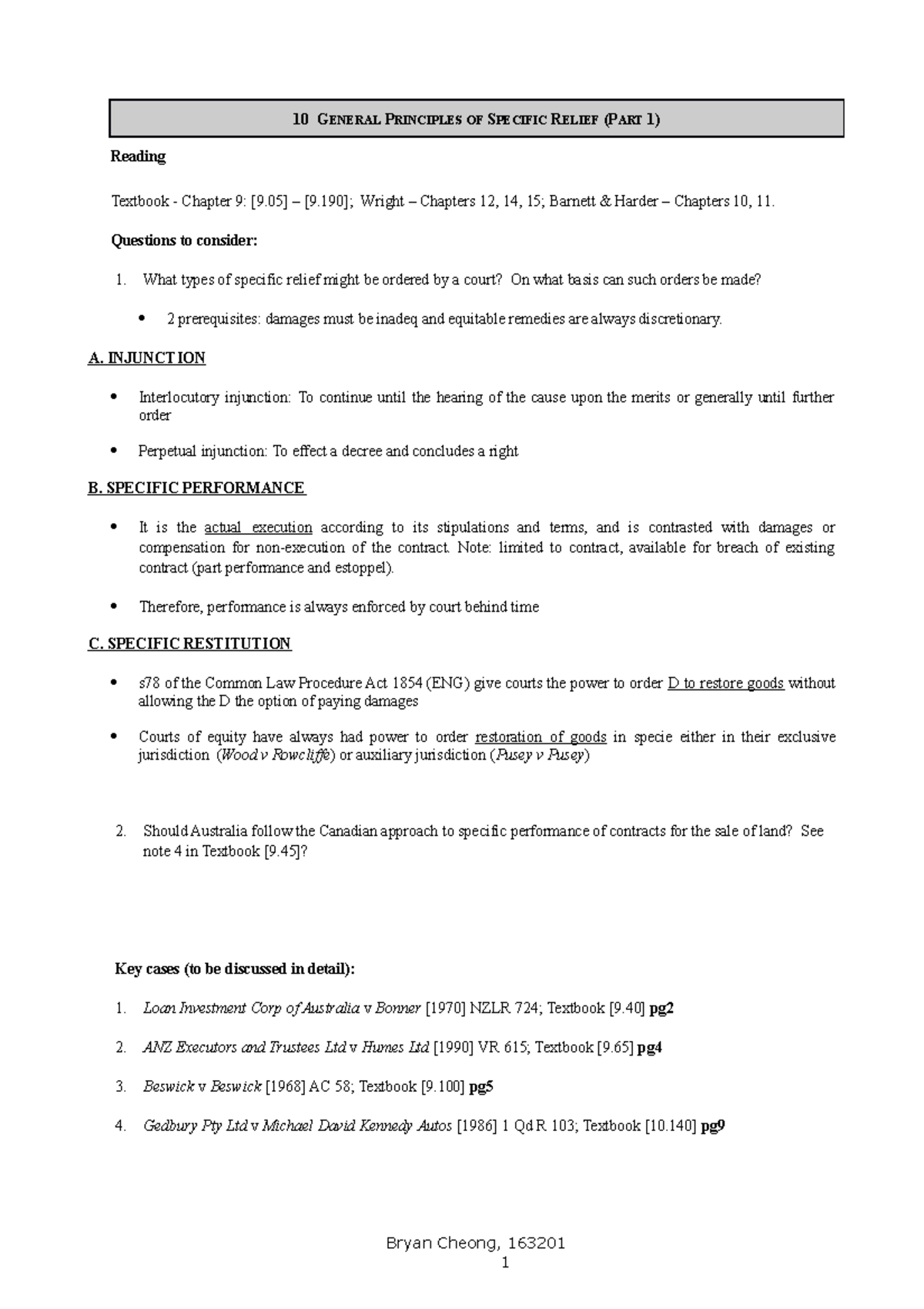 10 Injunction, Specific Performance, Restitution - 10 GENERAL ...