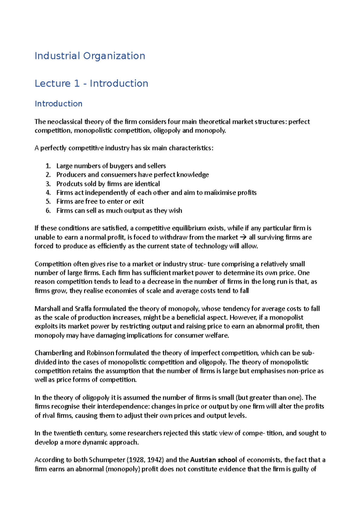 Industrial Organization Industrial Organization Lecture 1 Industrial Organization Industrial Organization Lecture 1