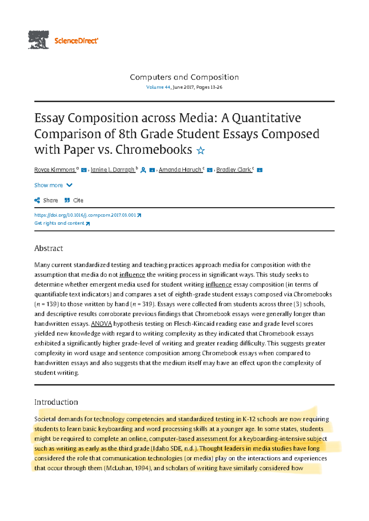 Essay Composition across Media A Quantitative Comparison of 8th ...