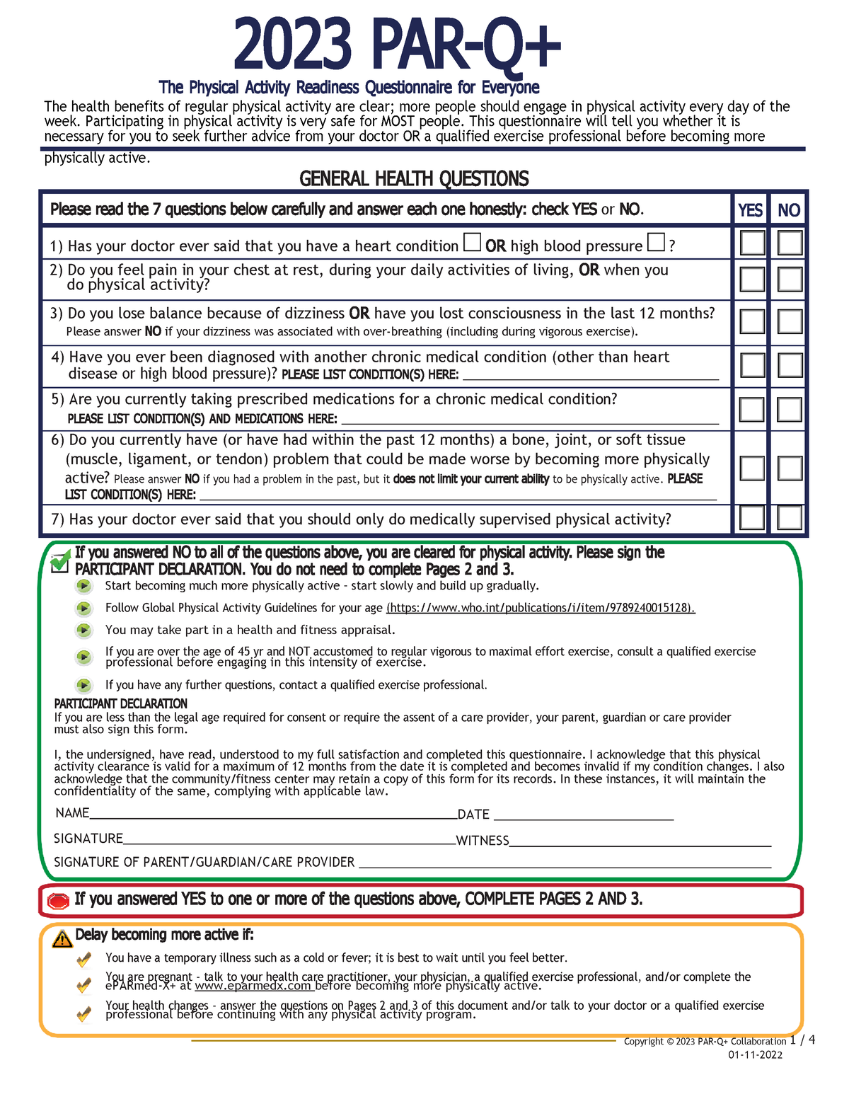 2023 Parq Form Printable Forms Free Online
