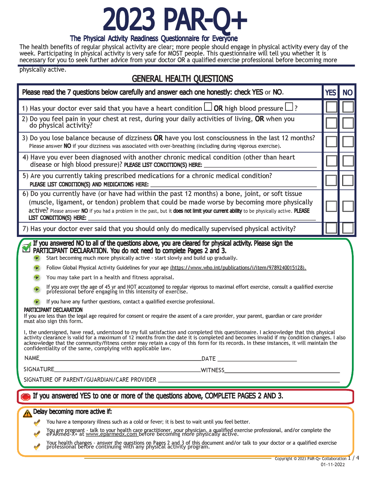 Par Q Plus Jan 2023 Fillable 1 2023 PAR Q The Physical Activity Readiness Questionnaire For