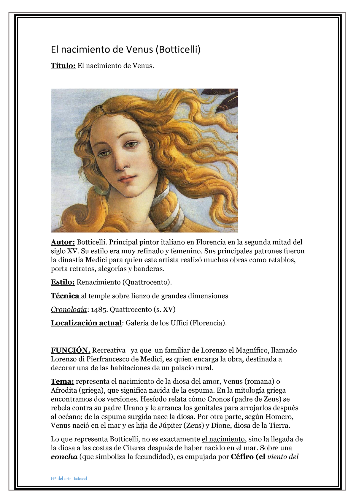 Depender de sin embargo Médico El nacimiento de Venus comentario obra - Hª del arte ladesoci El nacimiento  de Venus (Botticelli) - Studocu