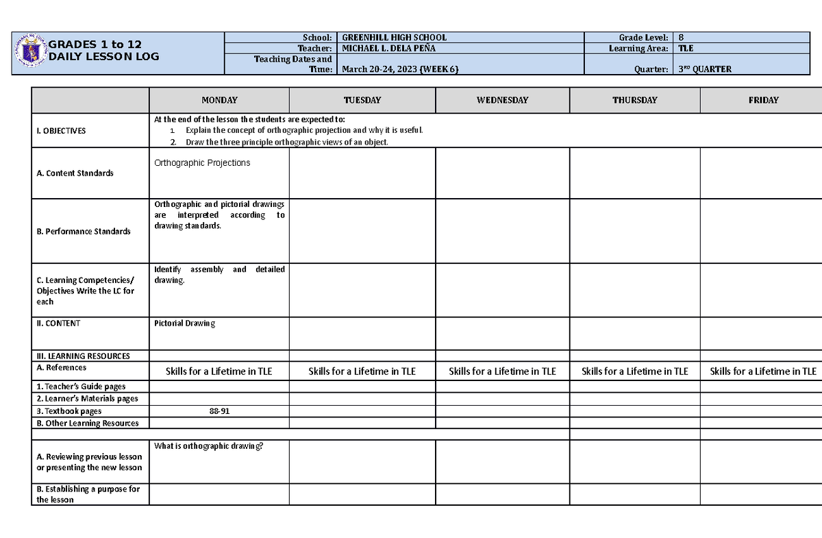 DLL TLE8 Q3 w6 - tle - GRADES 1 to 12 DAILY LESSON LOG School ...