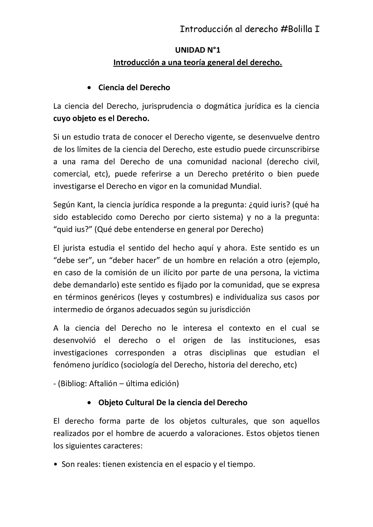 Bolilla 1 - UNIDAD N° Introducción A Una Teoría General Del Derecho ...