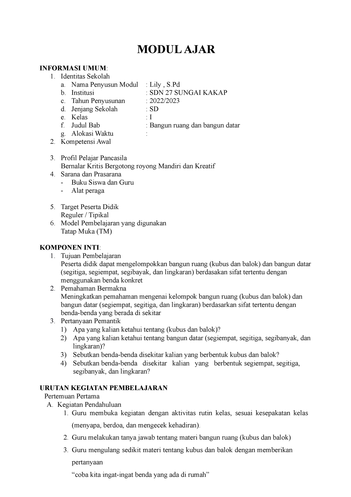 Modul AJAR Matematika BAB 4 - MODUL AJAR INFORMASI UMUM: Identitas ...