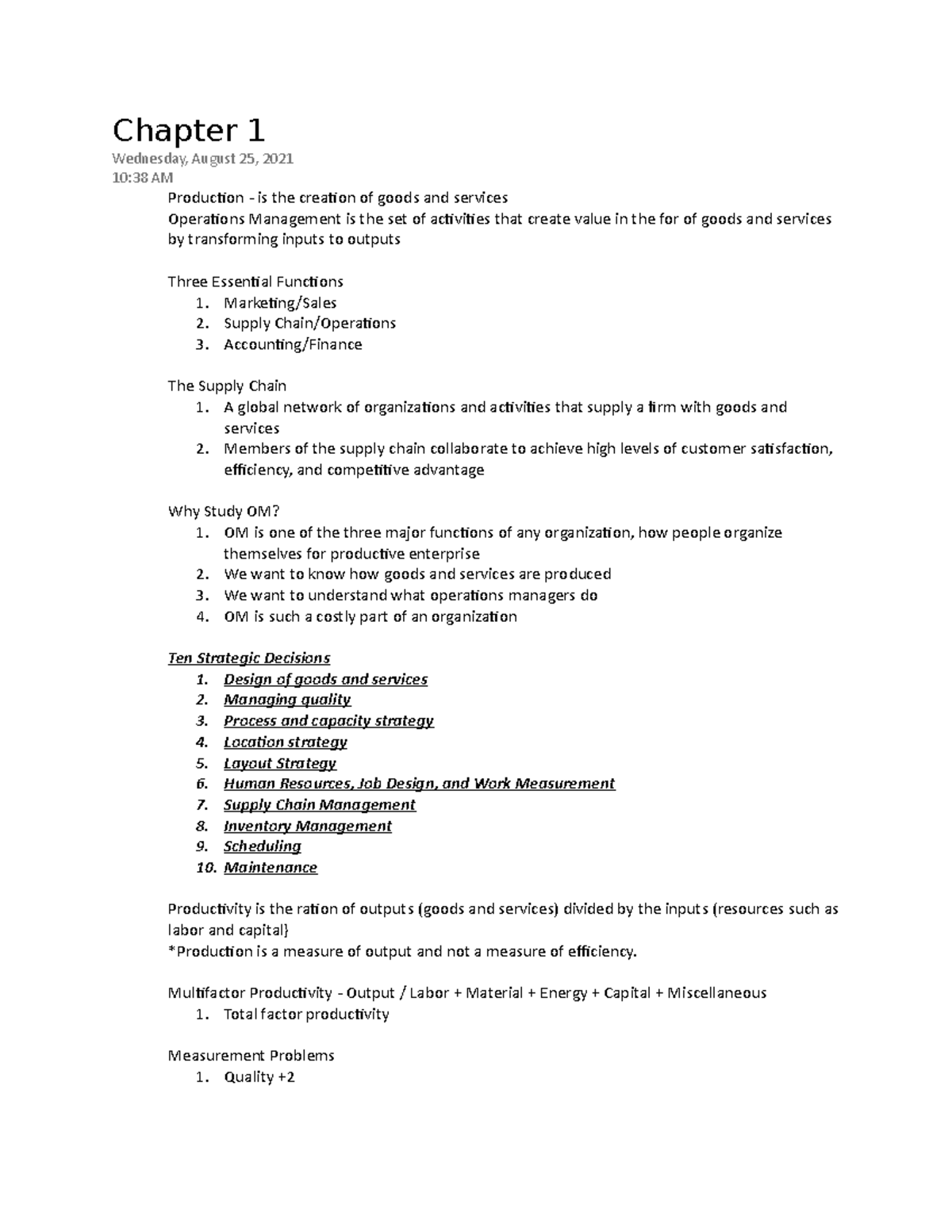Chapter 1 - Lecture notes 1 - Chapter 1 Wednesday, August 25, 2021 10: ...
