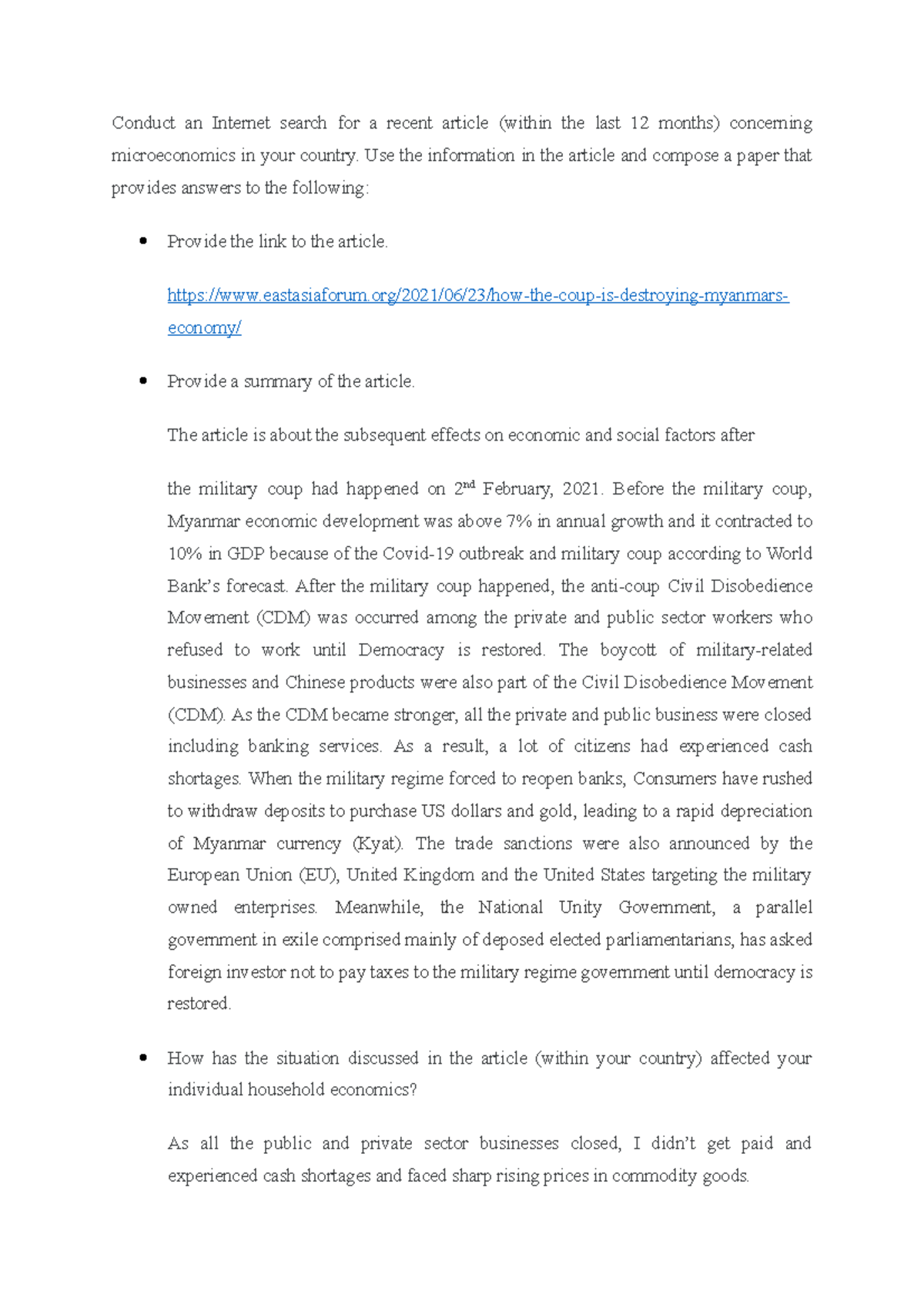 Bus 1103 Unit 1 WA - Bus 1103 Microeconomics Unit 1 Written Assignment ...