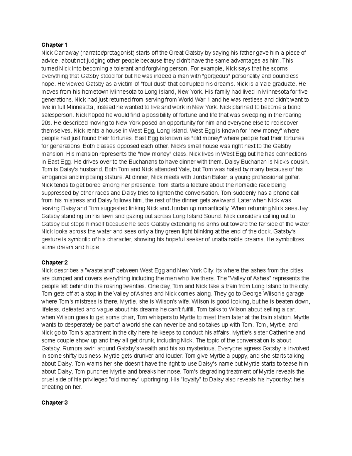 The Great Gatsby notes Chapter 1 Nick Carraway (narrator