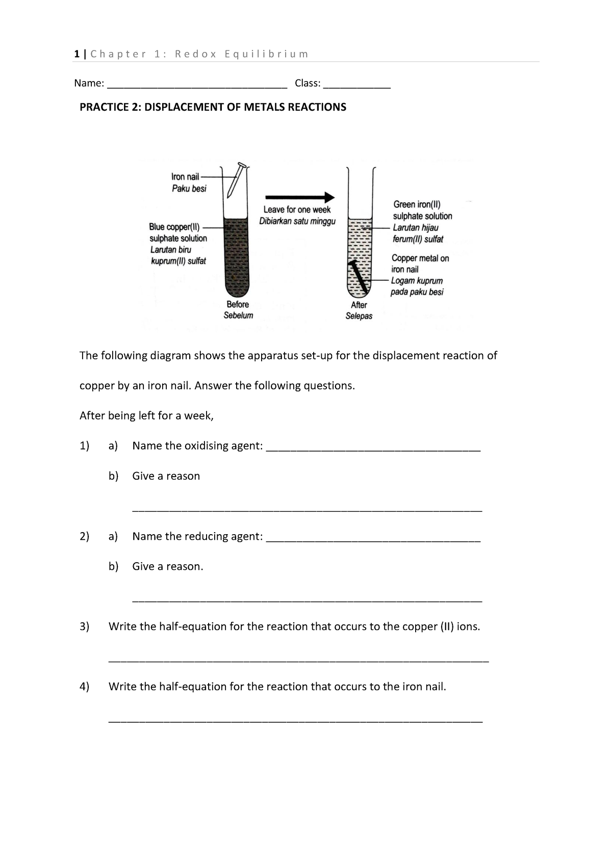 Practice 2 Displacement of metals reactions - 1 | C h a p t e r 1 : R e ...