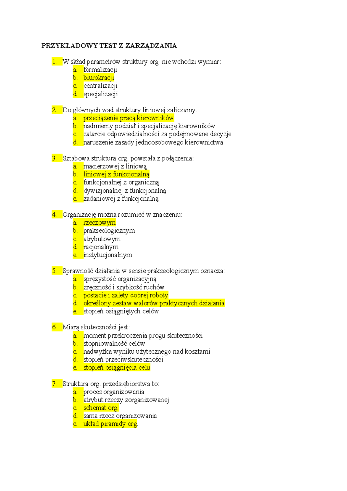 Przykładowy-test-organizacacj - PRZYKŁADOWY TEST Z ZARZĄDZANIA W Skład ...