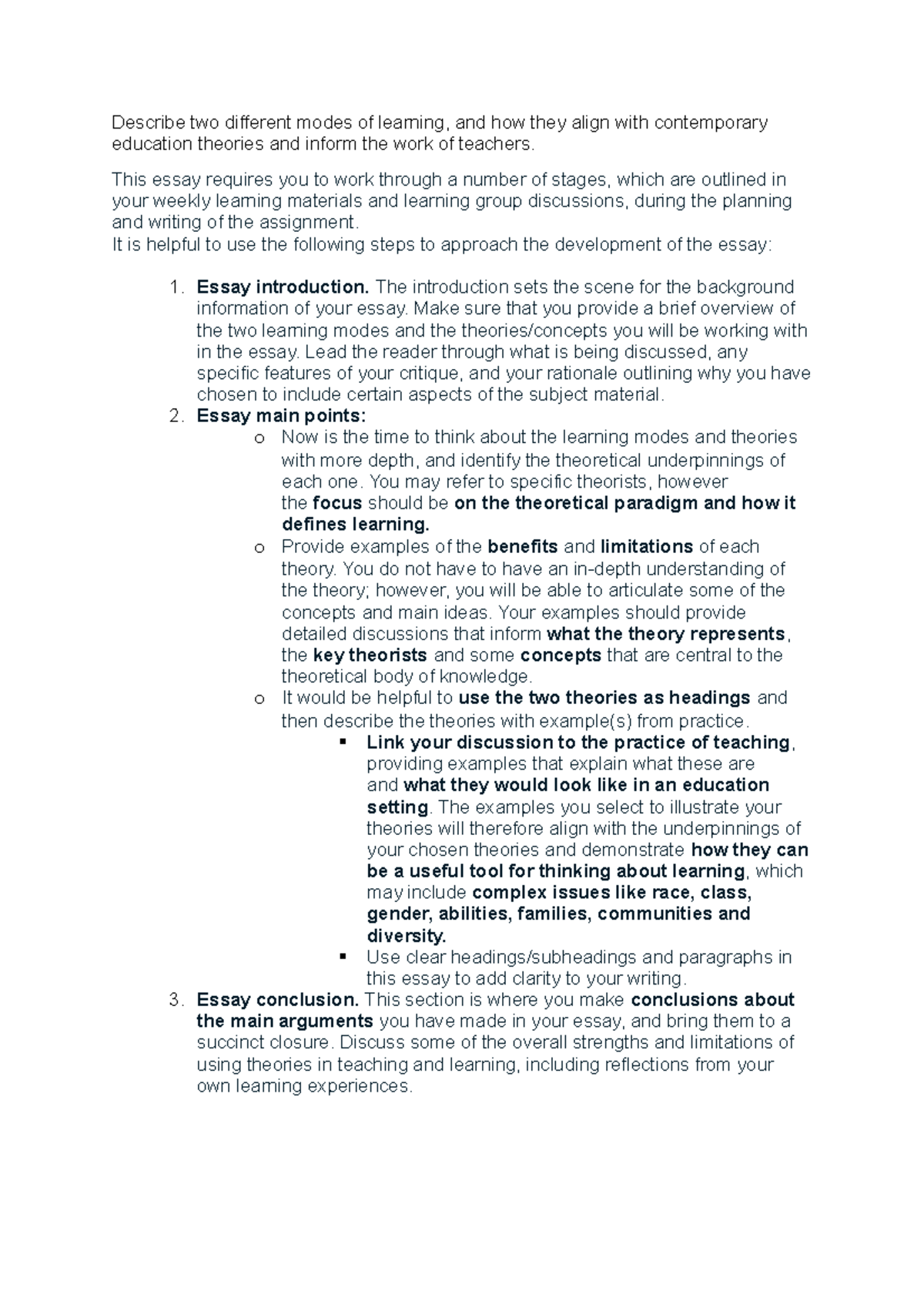 Essay - learning modes requirements - Describe two different modes of ...