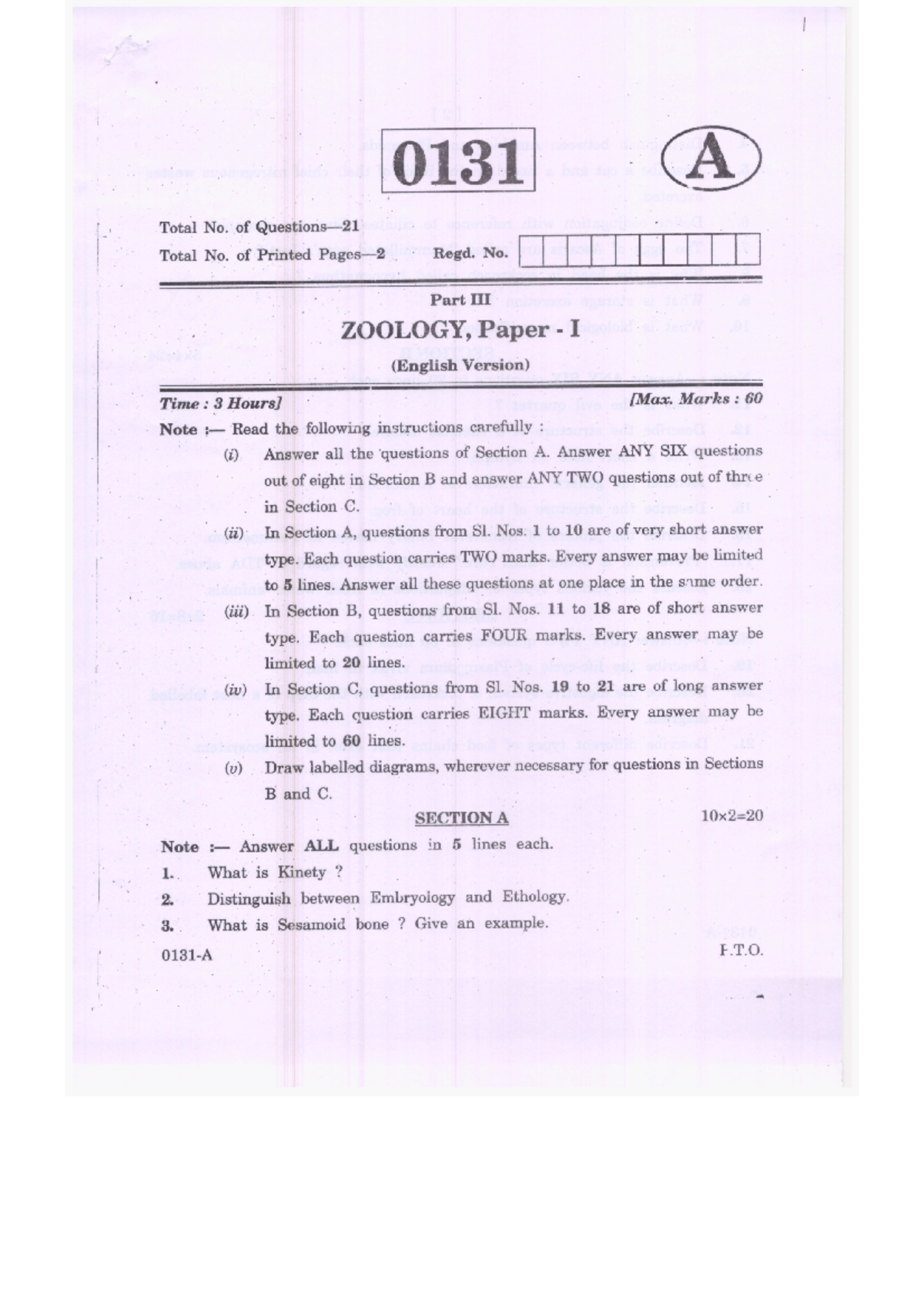 Zoology Paper-I (EM-TM) - Computer Scinece - Studocu