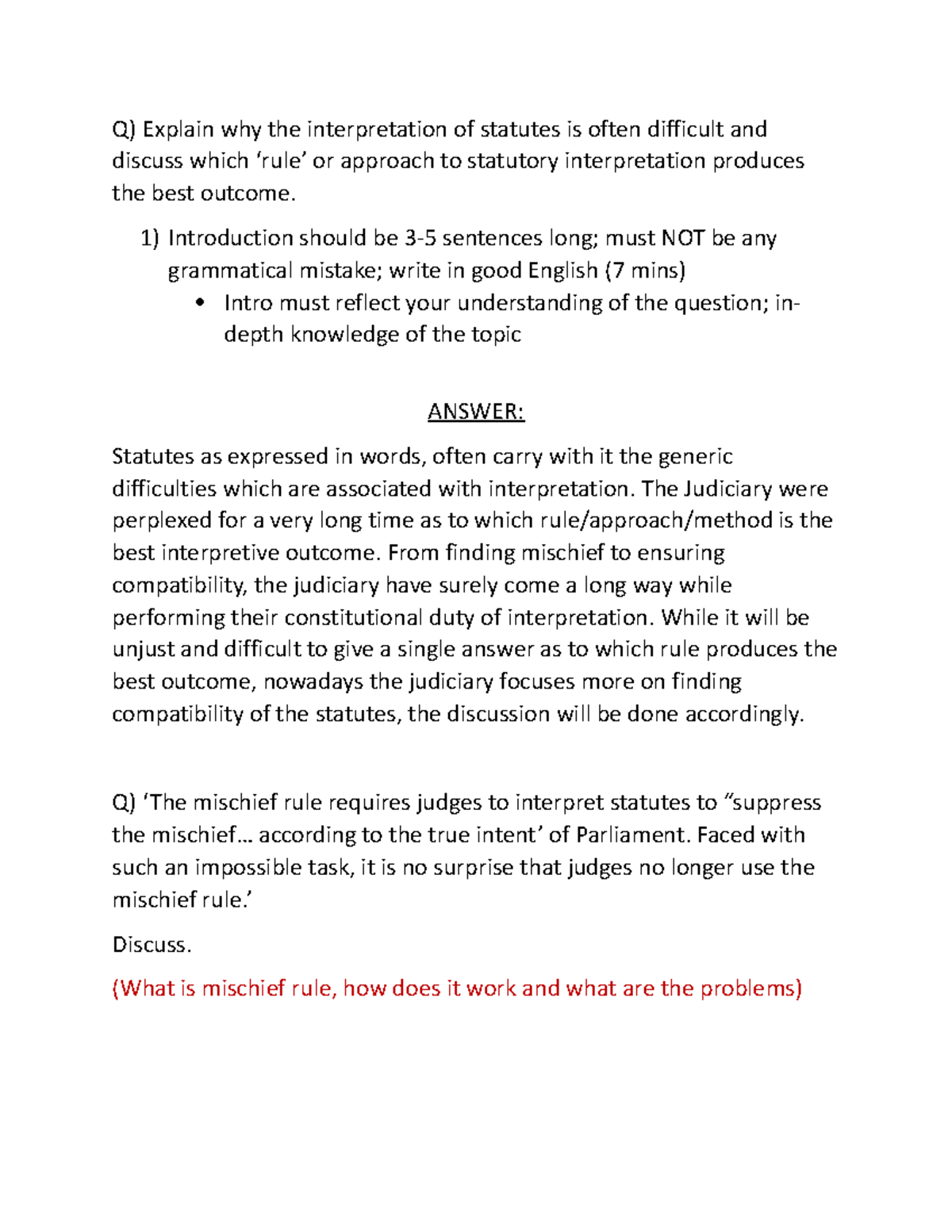 SISolving dvsfrbtrg Q) Explain why the interpretation of statutes