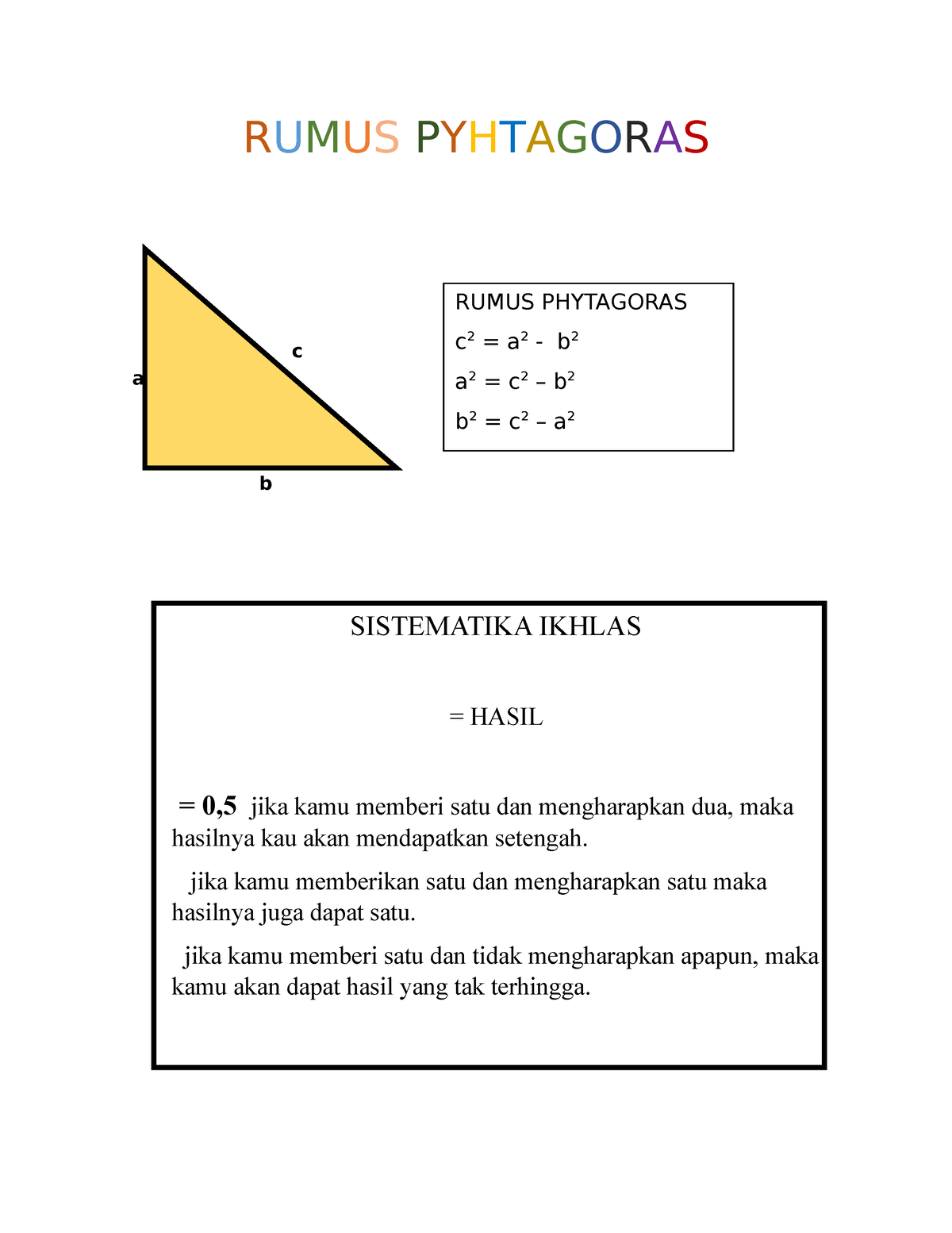 Rumus Pyhtagoras - RUMUS PYHTAGORAS RUMUS PHYTAGORAS C 2 = A 2 - B 2 A ...