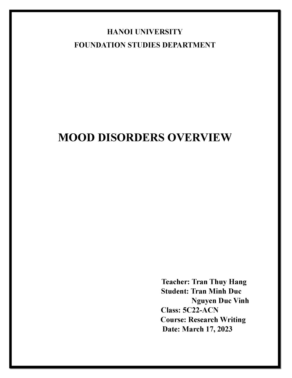 literature review on mood disorder