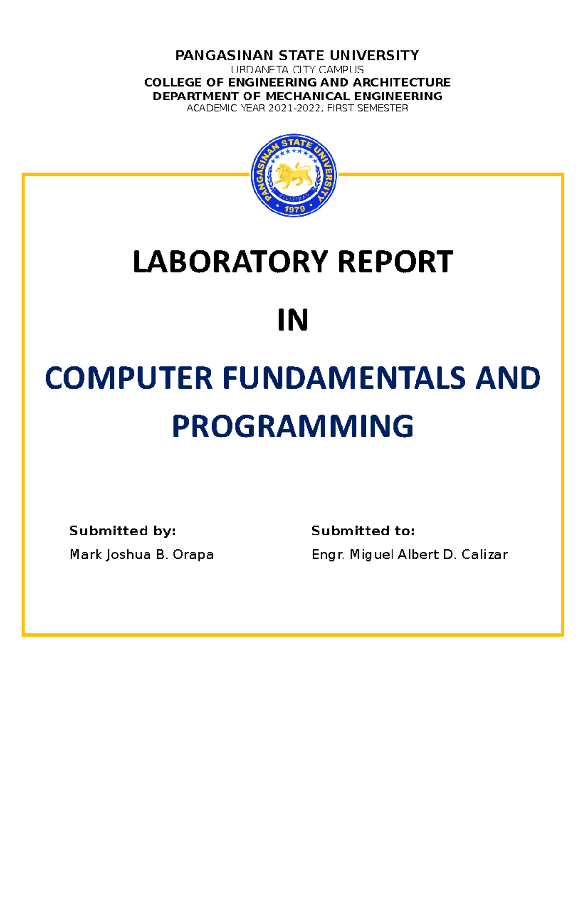 Laboratory- Report 10 dsf - ####### Submitted by: ####### Mark Joshua B ...