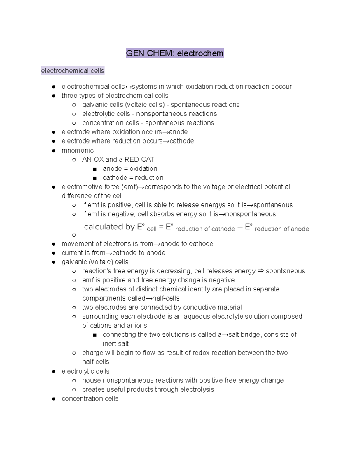 Gen chem electrochem Gen chem lecture for Dr. Polo's class GEN CHEM electrochem Studocu