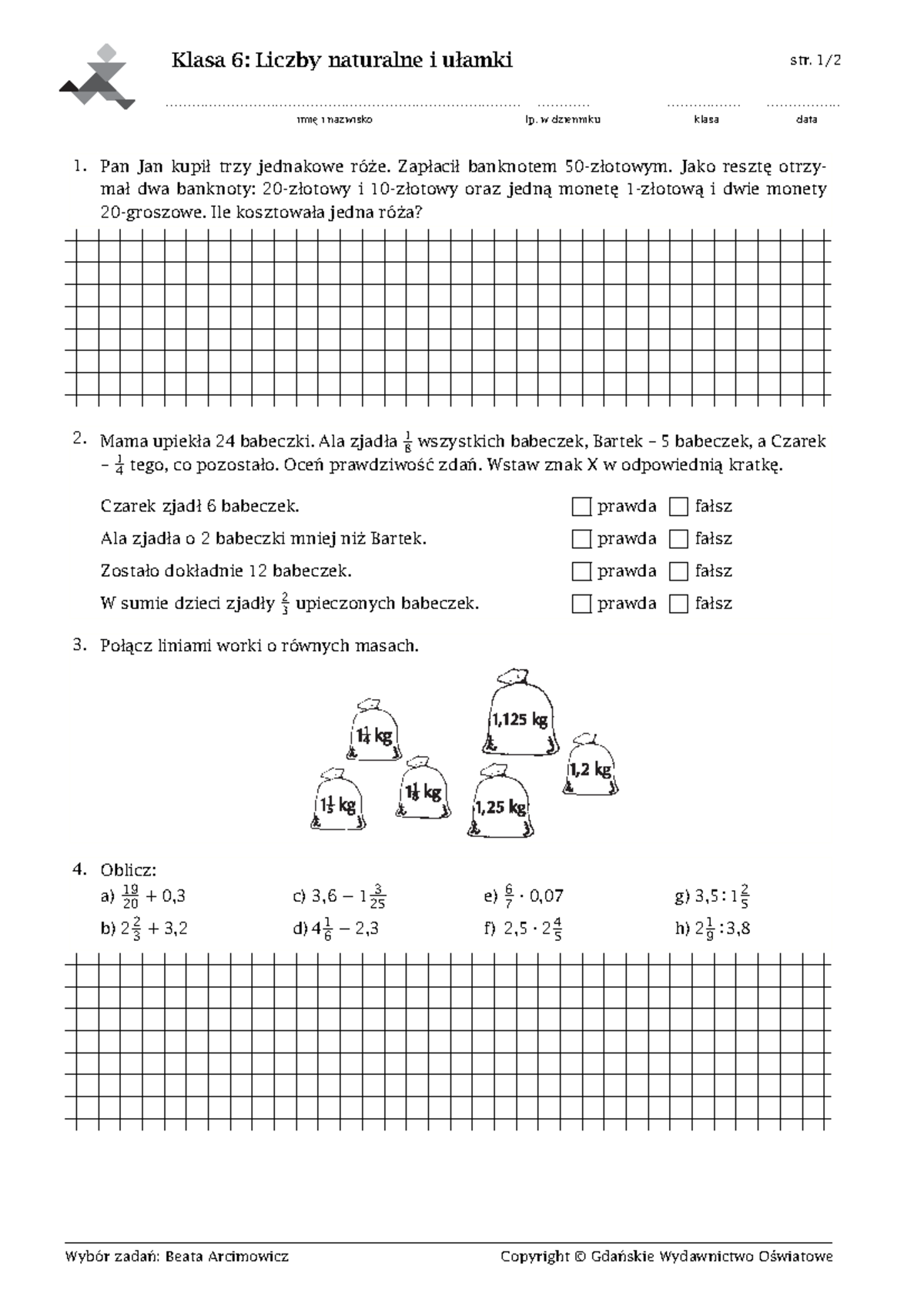 Liczby Naturalne I Ułamki Sprawdzian Klasa 6 Matematyka Z Plusem www.studocu.com