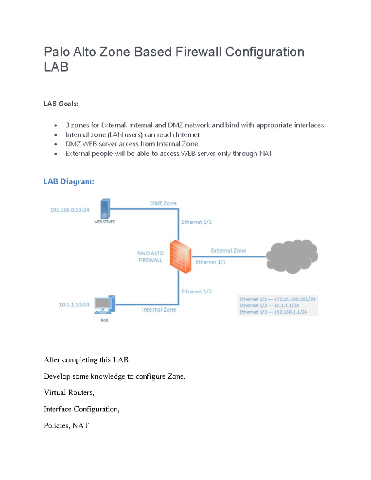 LAB 1 Palo Alto Zone Based Firewall Configuration LAB Palo Alto Zone Based Firewall