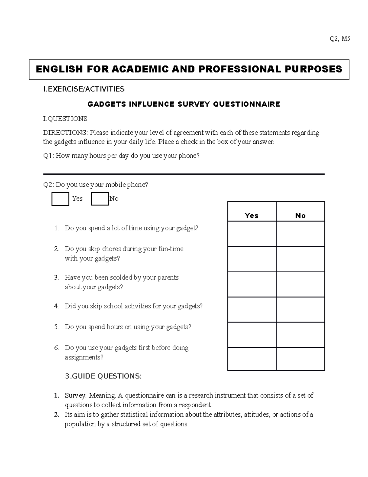 Bling 2 - Communication in English - I/ACTIVITIES GADGETS INFLUENCE ...