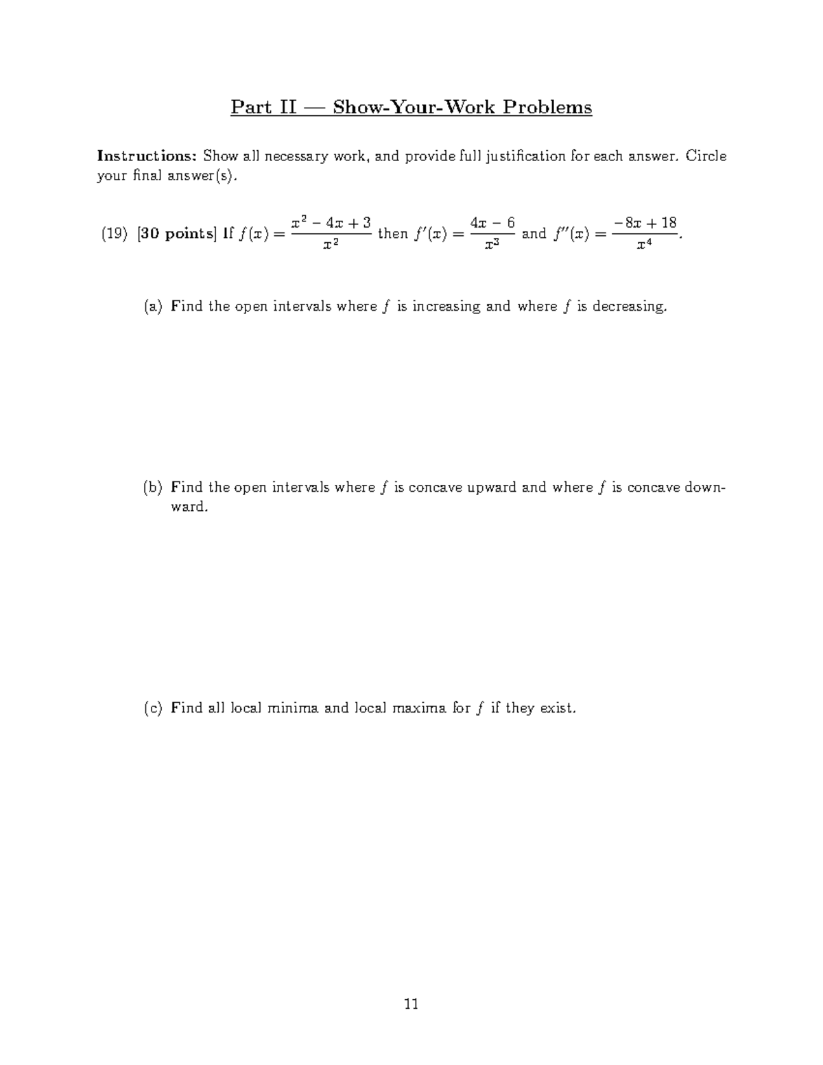 Final exam part2 - Calculus Exam - Part II — Show-Your-Work Problems ...
