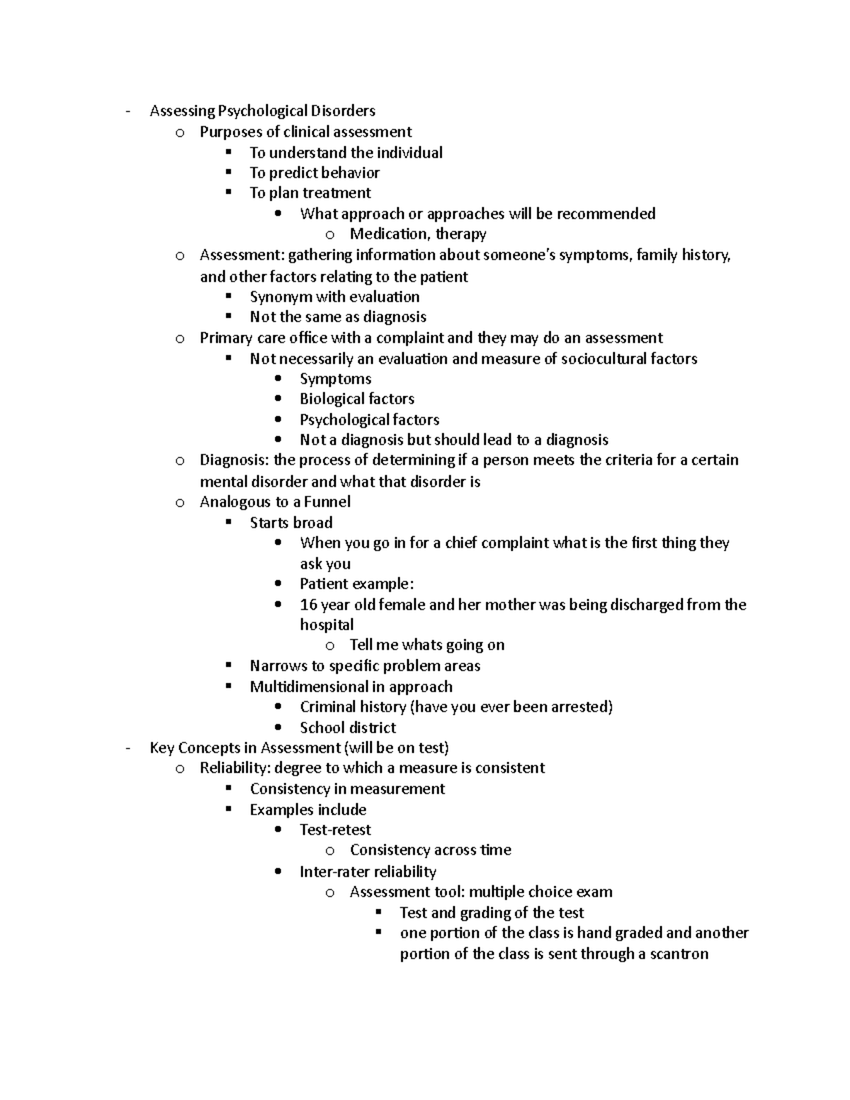 Chapter 3 Abnormal Psyc - Assessing Psychological Disorders o Purposes ...