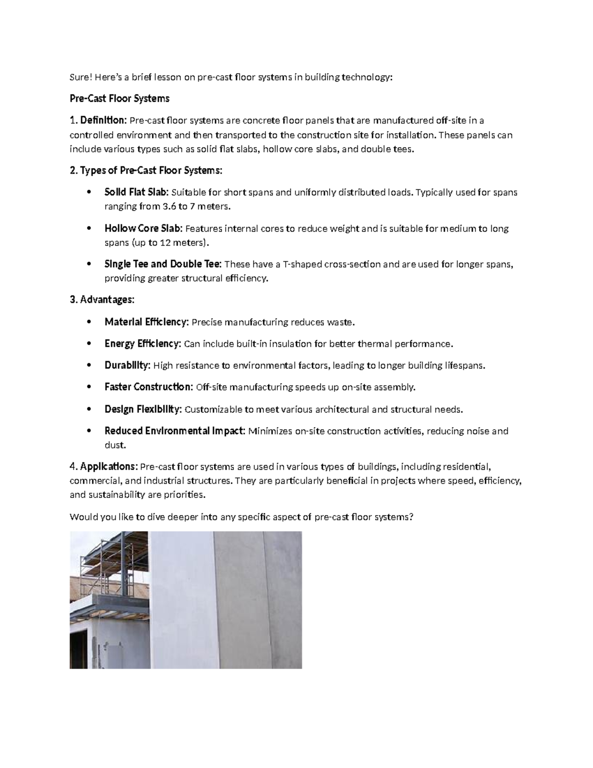 Bt note - NOTE - Sure! Here’s a brief lesson on pre-cast floor systems ...