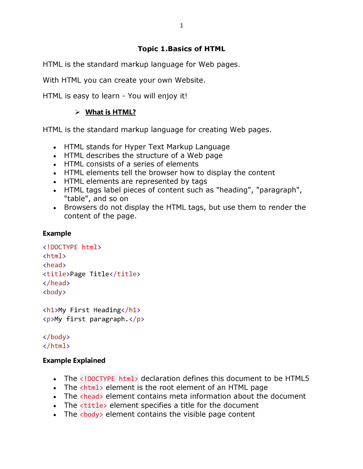 WPD Notes - Topic 1 Of HTML HTML Is The Standard Markup Language For ...