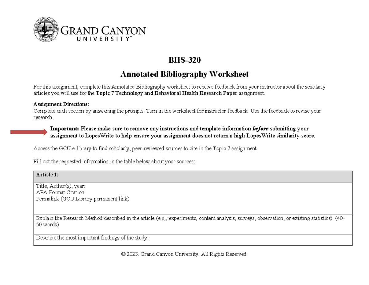 BHS 320 RS T3 Annotated Bibliography Worksheet - BHS- Annotated ...