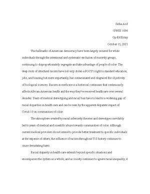 Safaa Asif Midterm Paper 031422 - Safaa Asif University of Minnesota ...
