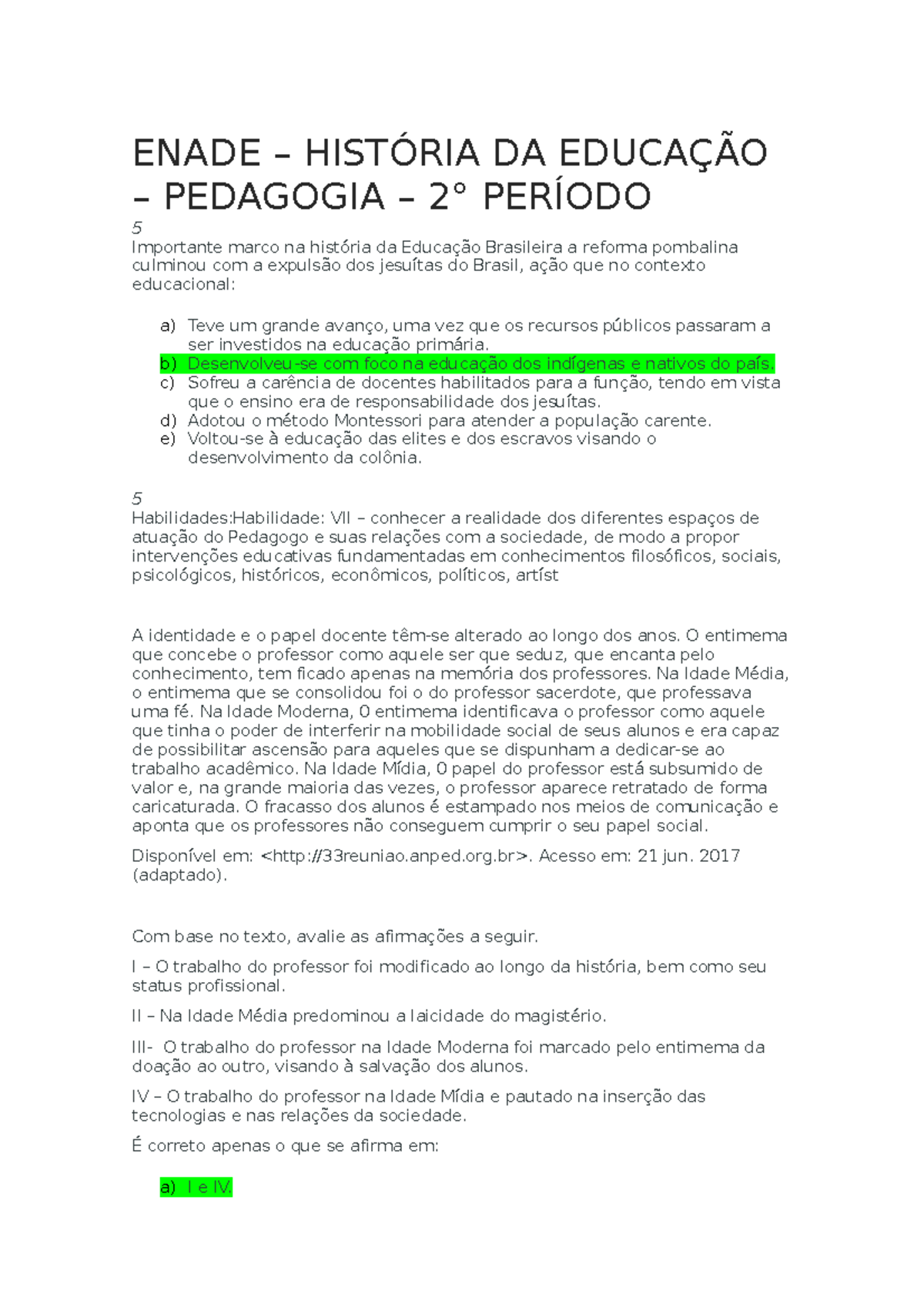 Enade – História DA Educação – Pedagogia – 2° Período - ENADE ...