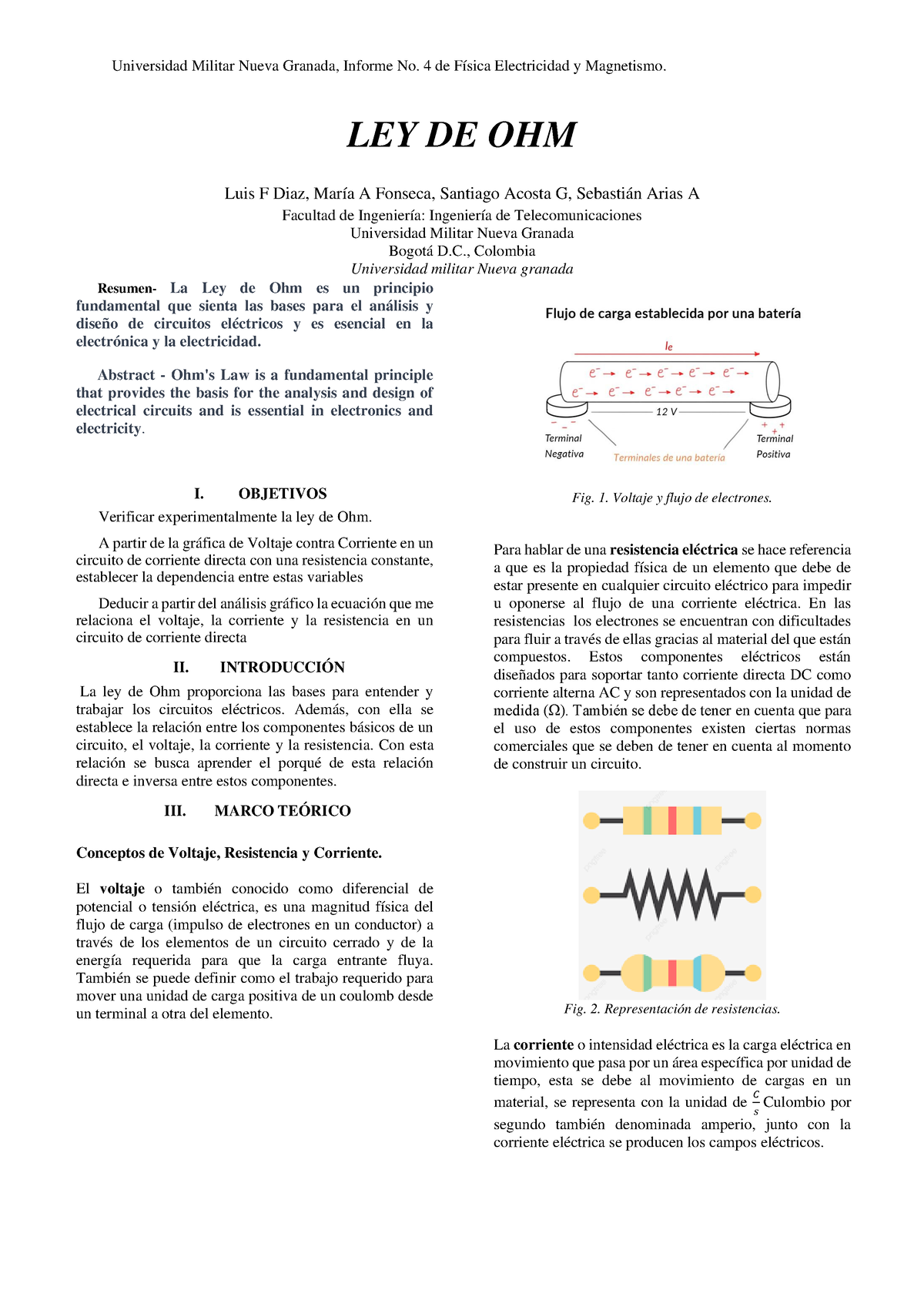 Informe LEY DE OHM - Laboratorio Sobre La Ley De Ohm - LEY DE OHM Luis ...