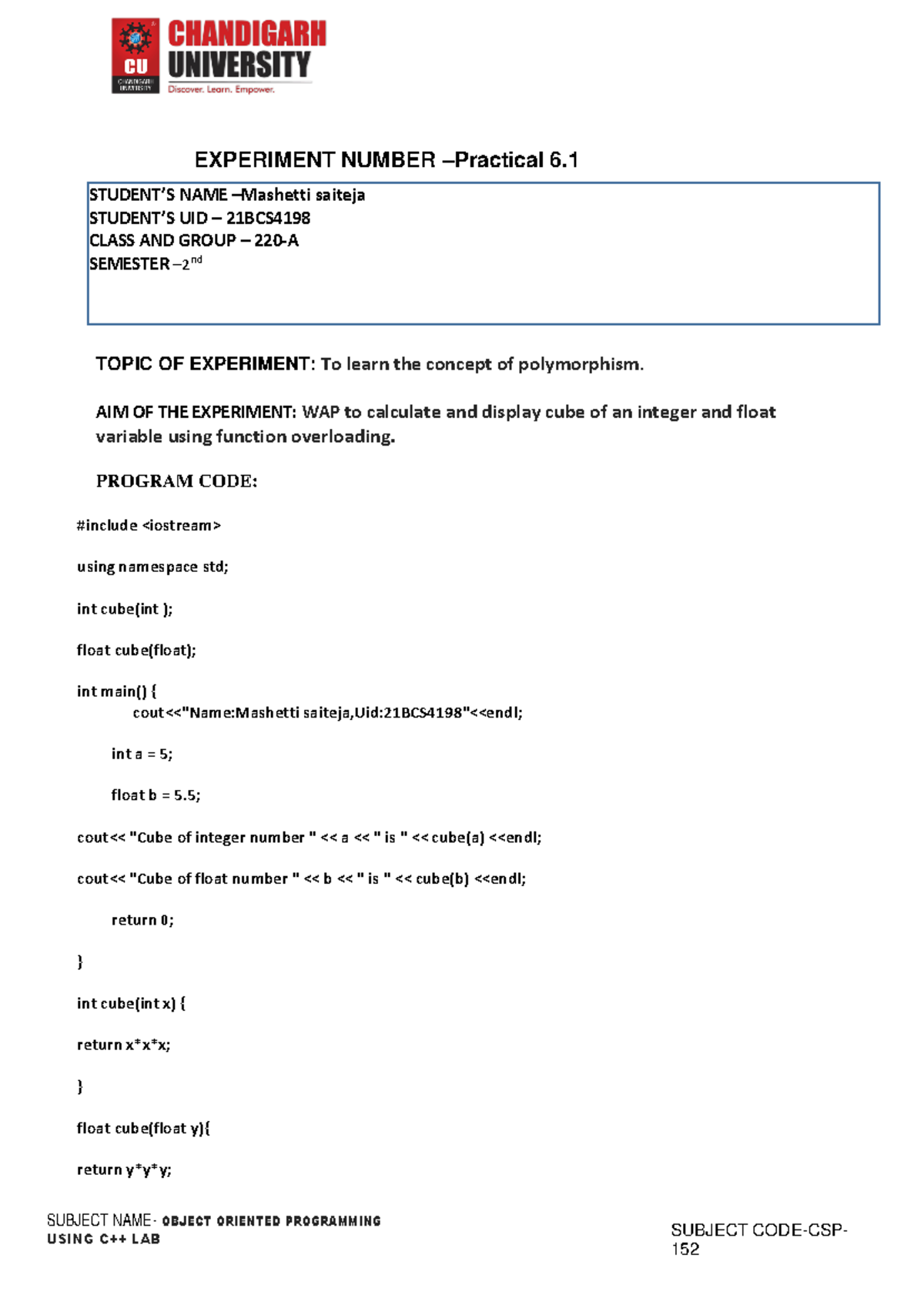 C++ 6 Saiteja mashetti - 2.3 c++ worksheet - SUBJECT NAME- USING C++ ...