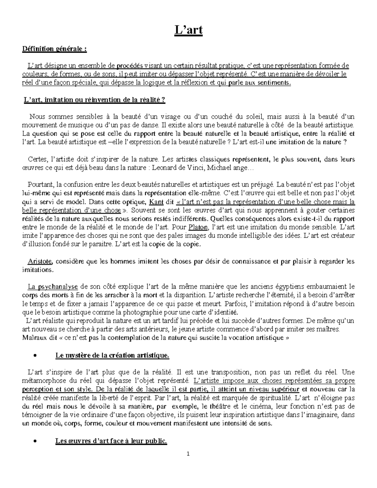 L'art 12 - l'art en philosophies - L’art Définition générale : L’art ...